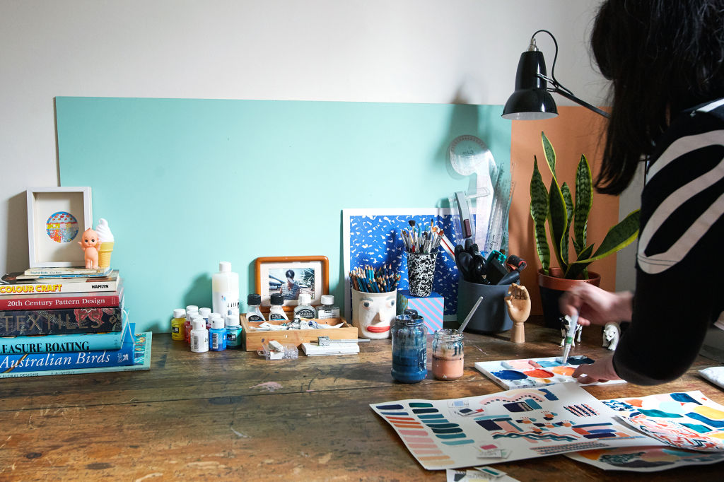 Textile and pattern surface designer Cassie Byrnes has been working from her home office on an on-and-off basis for a number of years. Photo: Cassie Byrnes