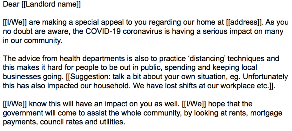 An excerpt from a draft letter to landlords posted on the Tenants Union of NSW website.
