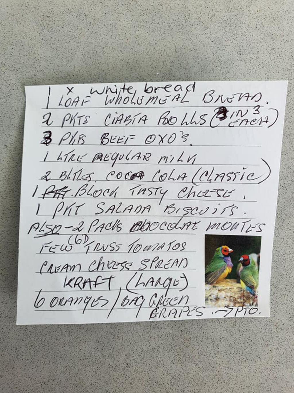 Forget text messages, Margaret’s handwritten grocery list still does the trick. Photo: Supplied