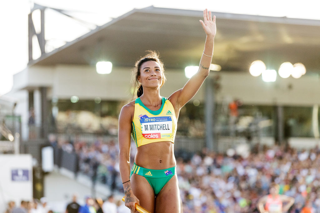 Morgan Mitchell prepares to compete in the mixed distance medley during Nitro Athletics at Lakeside Stadium on February 4, 2017 in Melbourne. Photo: Daniel Pockett