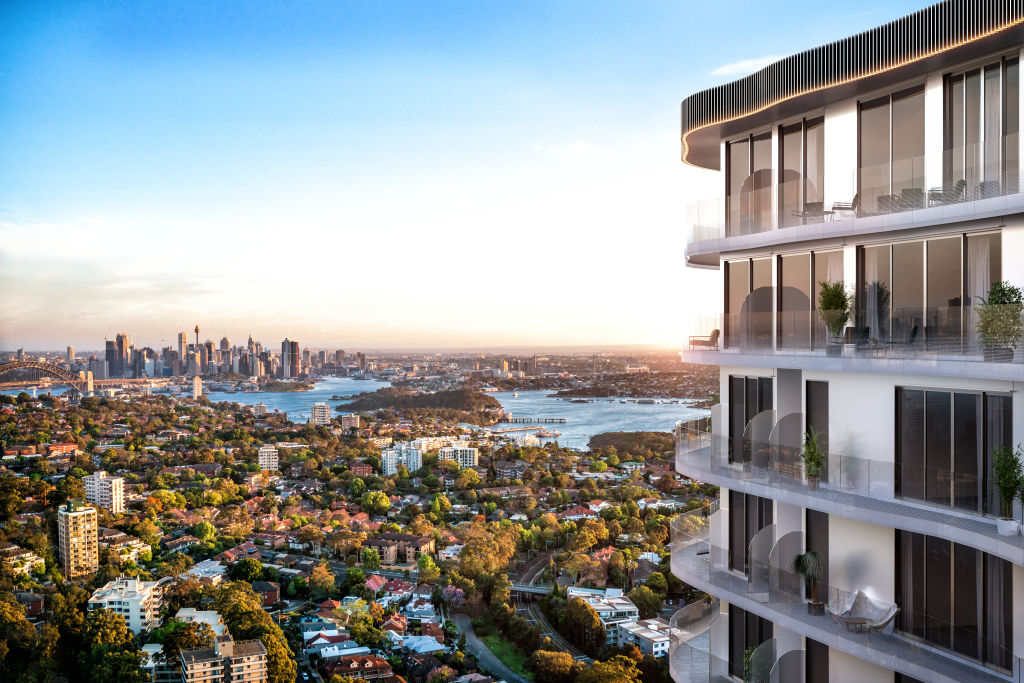 The 43-storey Landmark tower in St Leonards comprises 429 studio, one, two and three-bedroom apartments and 'sky homes' with three or four bedrooms. Photo: New Hope and VIMG