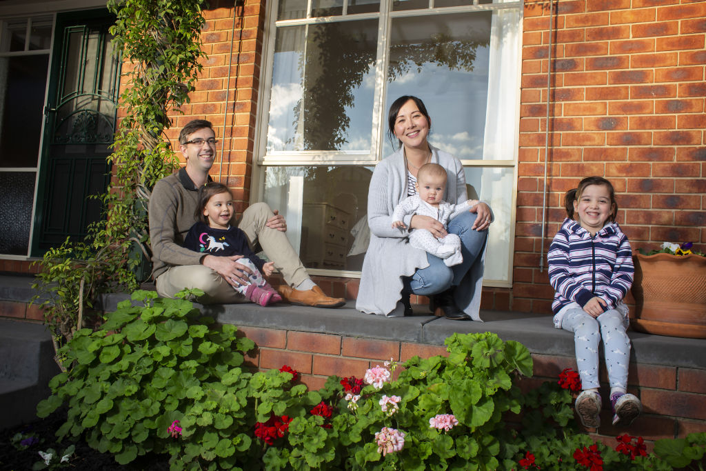 Melissa Prior-Hocking and husband David Hocking with their children Annabel, Eloise and Noah. Photo: Stephen McKenzie