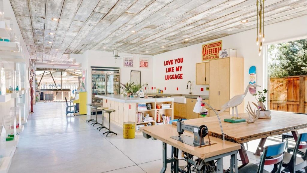 100-year-old reclaimed wood from a barn in Indiana was used to clad the exterior, in the ceiling and main flooring. Photo: Kylie Fits