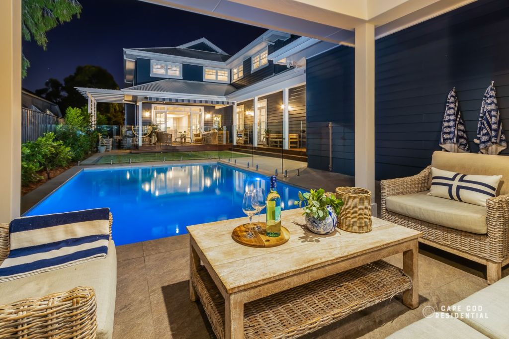 Low, sprawling decks overlook the pool at 70 Joseph Street, Camp Hill. Photo: Cape Cod Residential
