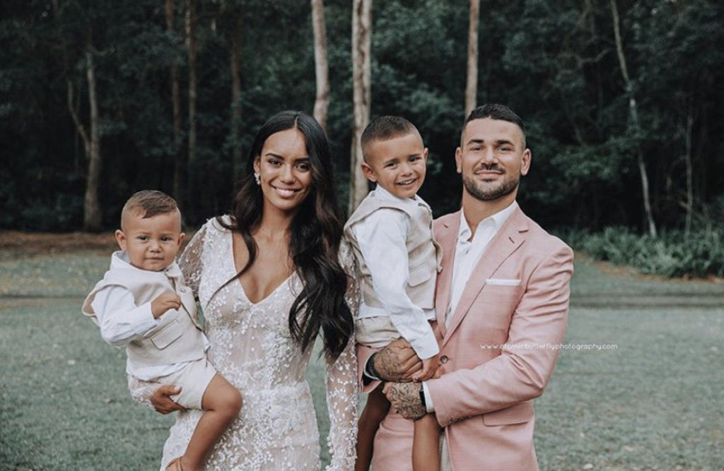 Jade and Nathan Peats with sons Harlen-Reign (left), 3 and Leyton (right), 5.