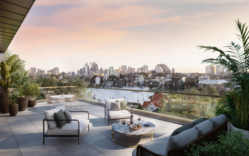 An artist's impression of a balcony at Merrinda in Sydney's Kurraba Point. Photo: Supplied