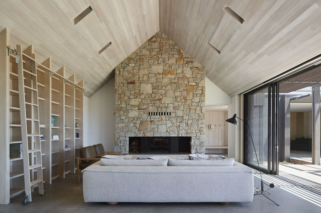 What every country house needs, a full-height stone fireplace. Photo: Shannon McGrath