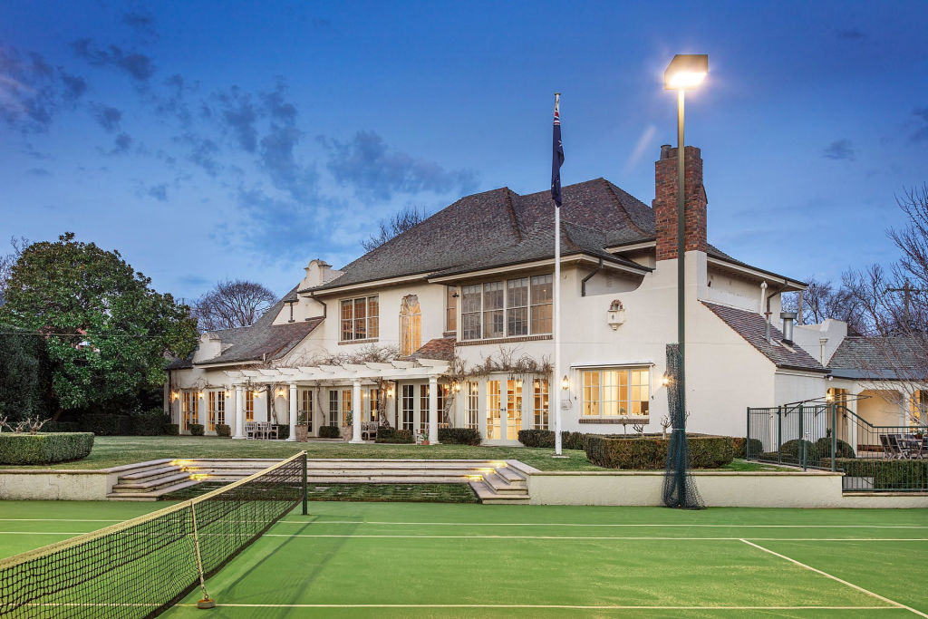 It features a tennis court and pool. Photo: Kay & Burton