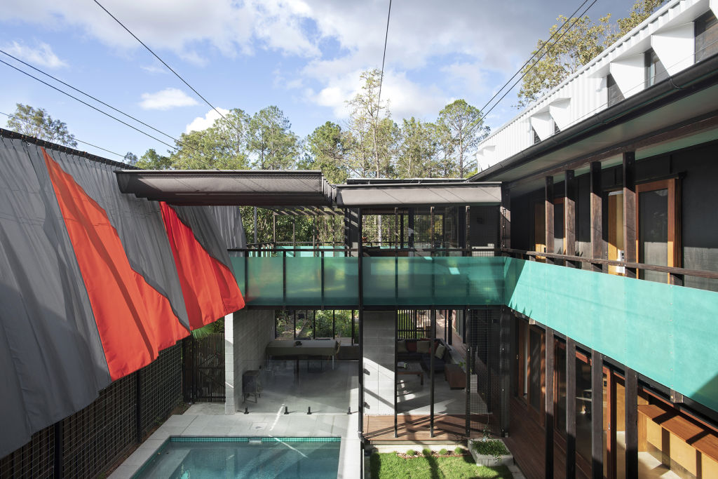 A curtain on the outside blocks harsh afternoon sun in the family's main courtyard. Photo: Mindi Cooke