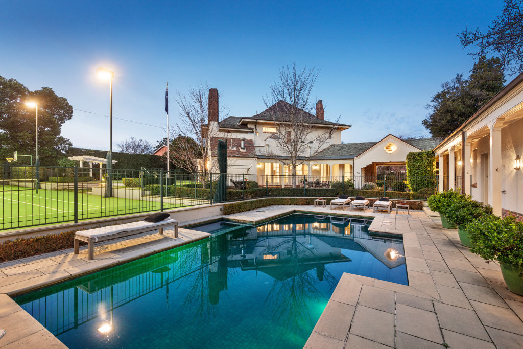 The French Mediterranean-style of the home extends to the beautiful pool and pavilion area. Photo: Kay &amp; Burton