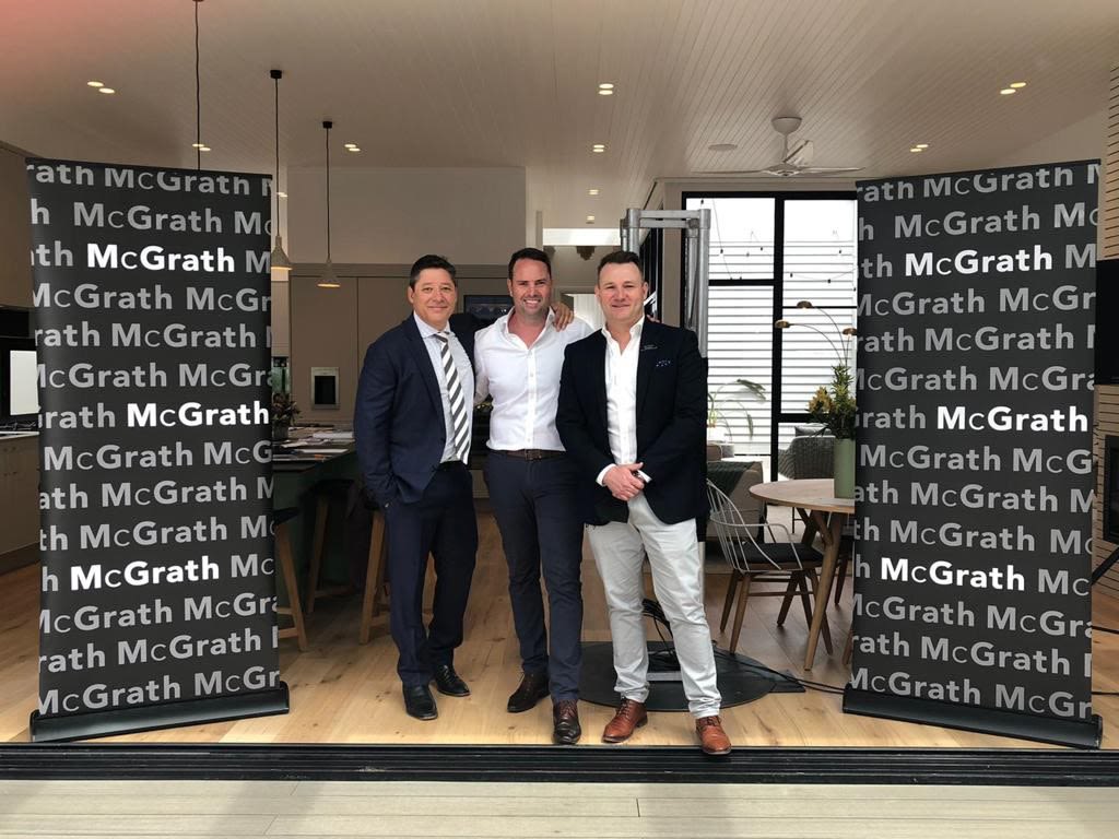The McGrath team for The Block 2020: auctioneer Scott Kennedy-Green (left), Michael Townsend (centre), Josh Stirling (right).