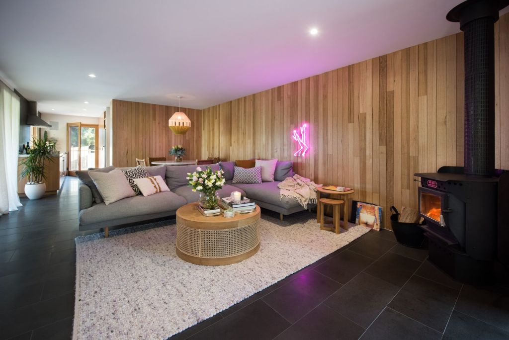 Inside the Palm Springs-inspired boutique bungalow recently purchased by Megan Gale and fiance Shaun Hampson. Photo: Belle Property Daylesford