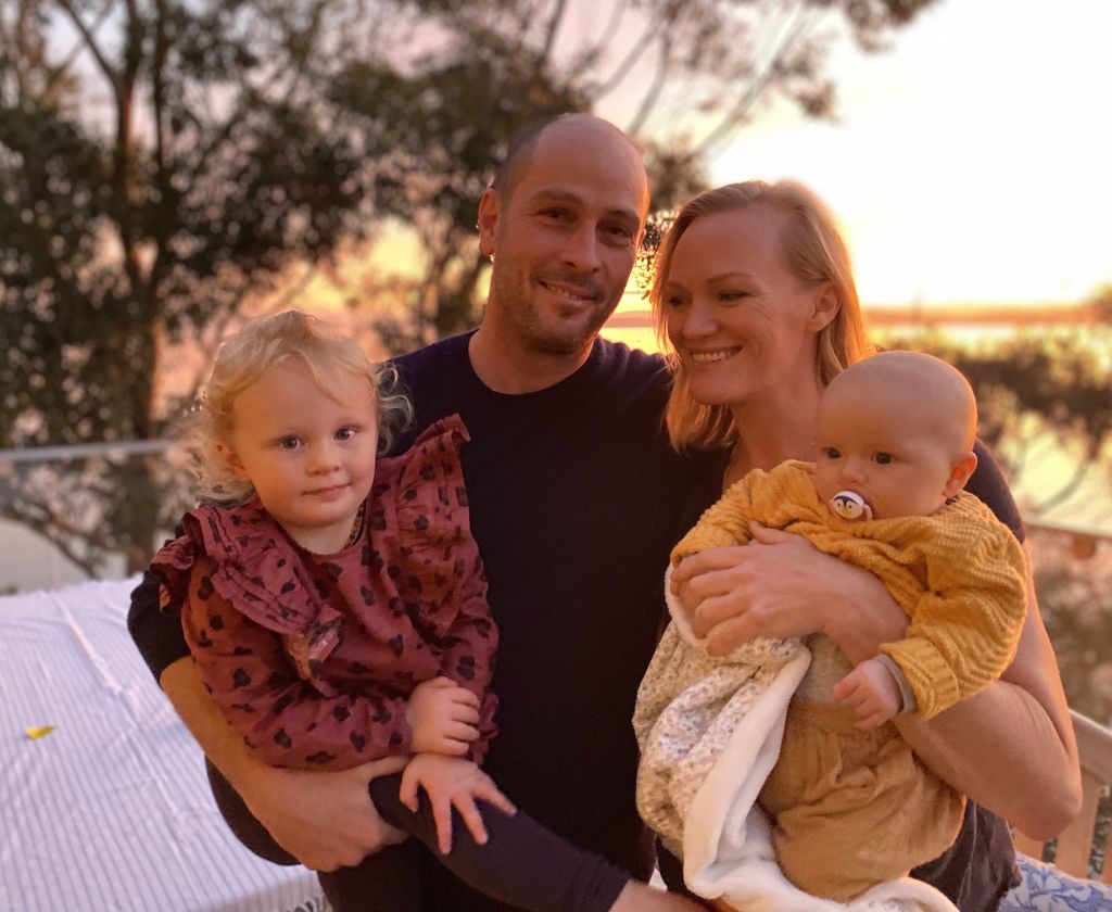 Sarah Berry with partner Toby and children Romy and Rafferty. Photo: Supplied