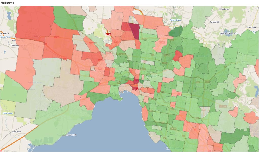 The Melbourne postcodes with delinquency rates higher than the city average as of September 2020. Photo: illion