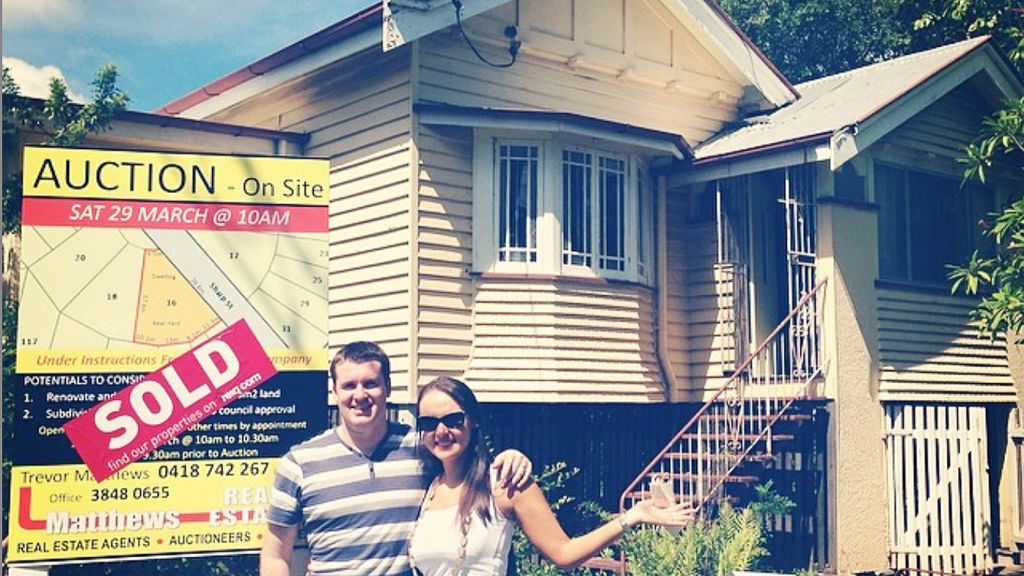 Amanda and Kane McHardy outside the Fairfield home they bought in early 2014. Photo: Supplied