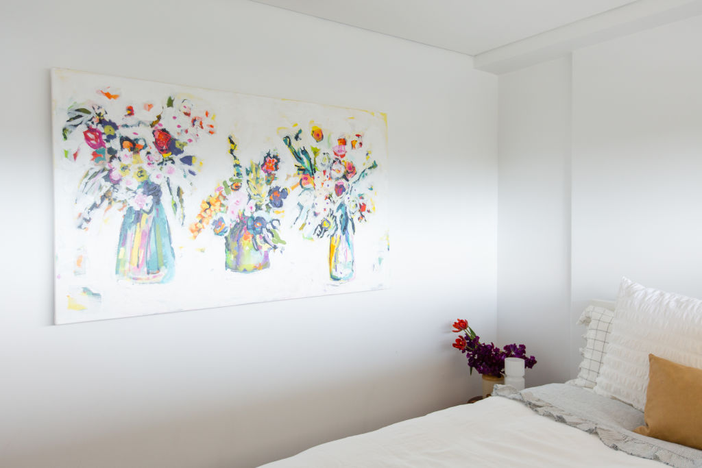 Art in the bedrooms should be calming. Interior designer: Emily MacApline. Artist: Kezz Brett. Photo: Sheri McMahon Photography