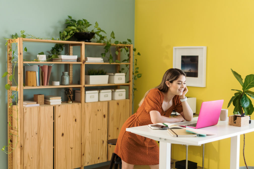 If you Zoom in front of a colour-coded bookcase, jungle of house plants or white wall, be measured about what’s in frame. Photo: iStock