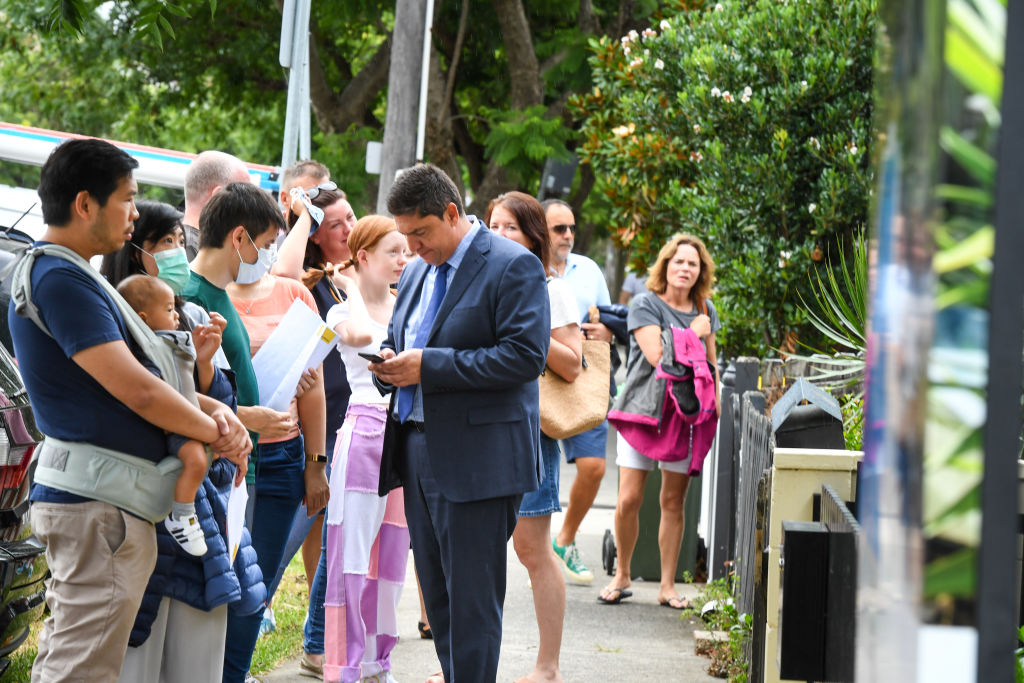 House hunters line up to inspect an open home in Annandale on February 6, 2021. Photo: Peter Rae