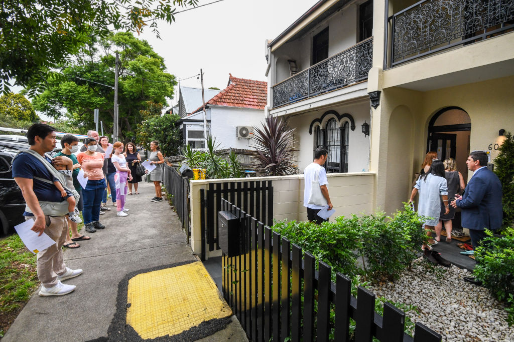 House hunters line up for an open home in Annandale last weekend. Photo: Peter Rae