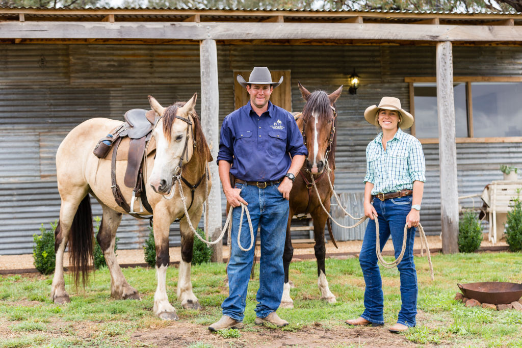 Laura and Christian Hayes of Hidden Trails by Horseback have a farm at Bridge Creek, just outside Mansfield in Victoria's high country. Photo: Greg Briggs