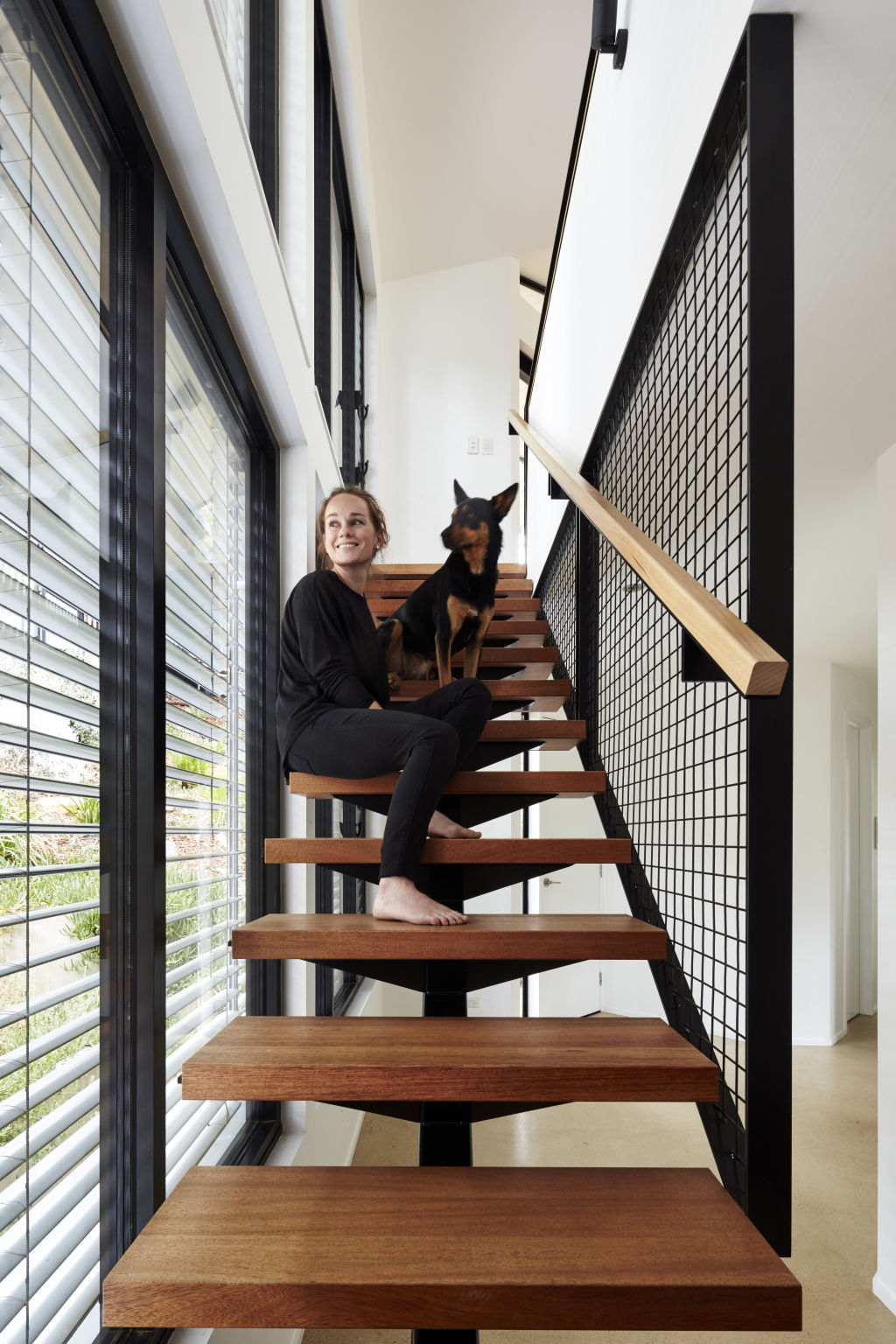 Architect Tess has kept her home nestled in the Adelaide Hills utilizing the natural slope the home was placed on Photo: Sam Noonan