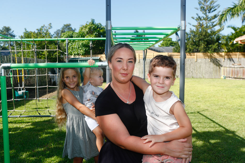 Pip Hood, pictured with children Minabellah, 9, Meeks, 2, and Miles, 5, hopes to find a home in Coffs Harbour. Photo: Danielle Smith