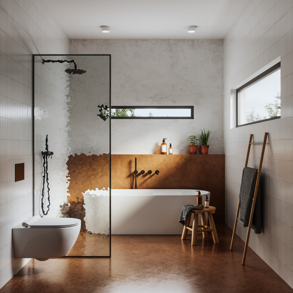 Place the shower behind a glass screen and add a niche inside instead of shelves. Photo: iStock