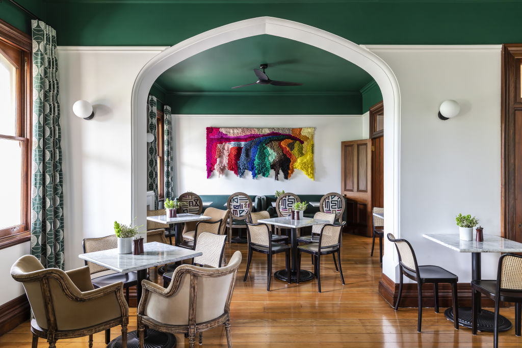 The incredible woven artwork by textile artist Natalie Miller hangs in the Yallungah Dining Room. Photo: Pablo Veiga