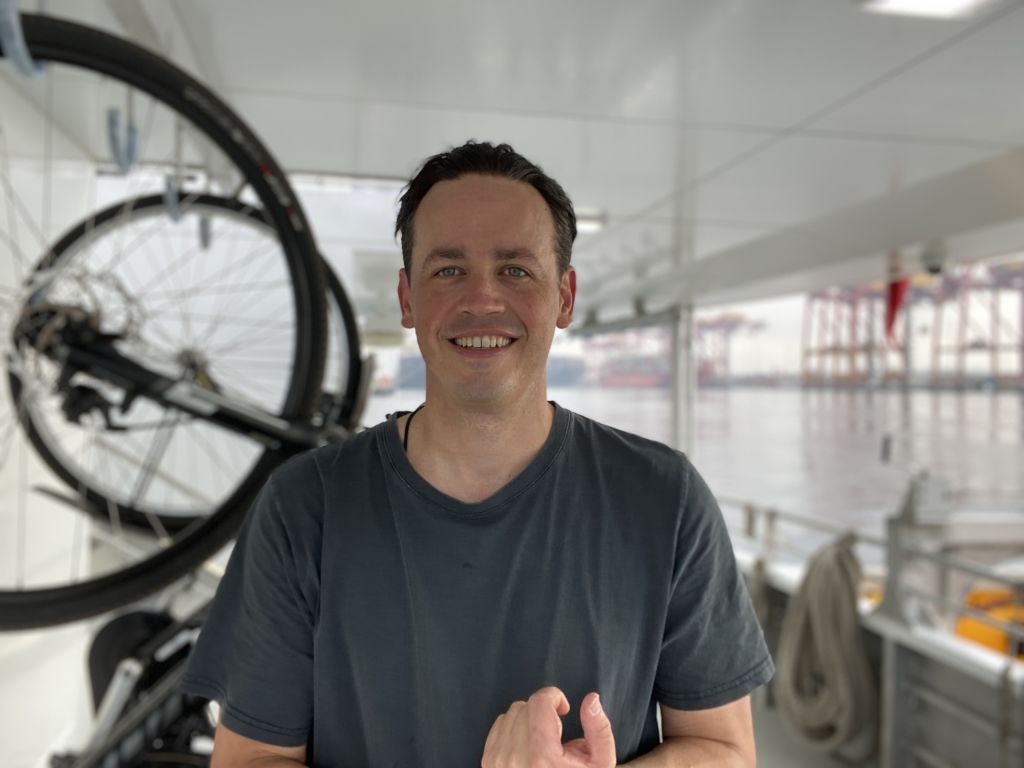 Angus Smith catches the 70-minute ferry to the Docklands before cycling to work along the Yarra. Photo: Supplied