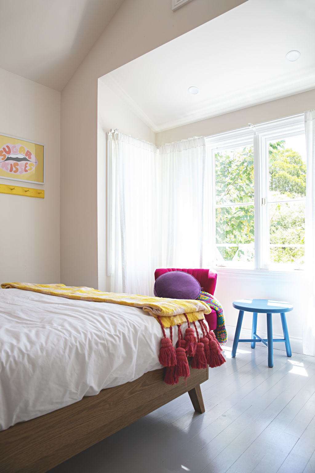 Pops of lolly colour at the four-bedroom home for rent, Sweet Retreat, in Daylesford.