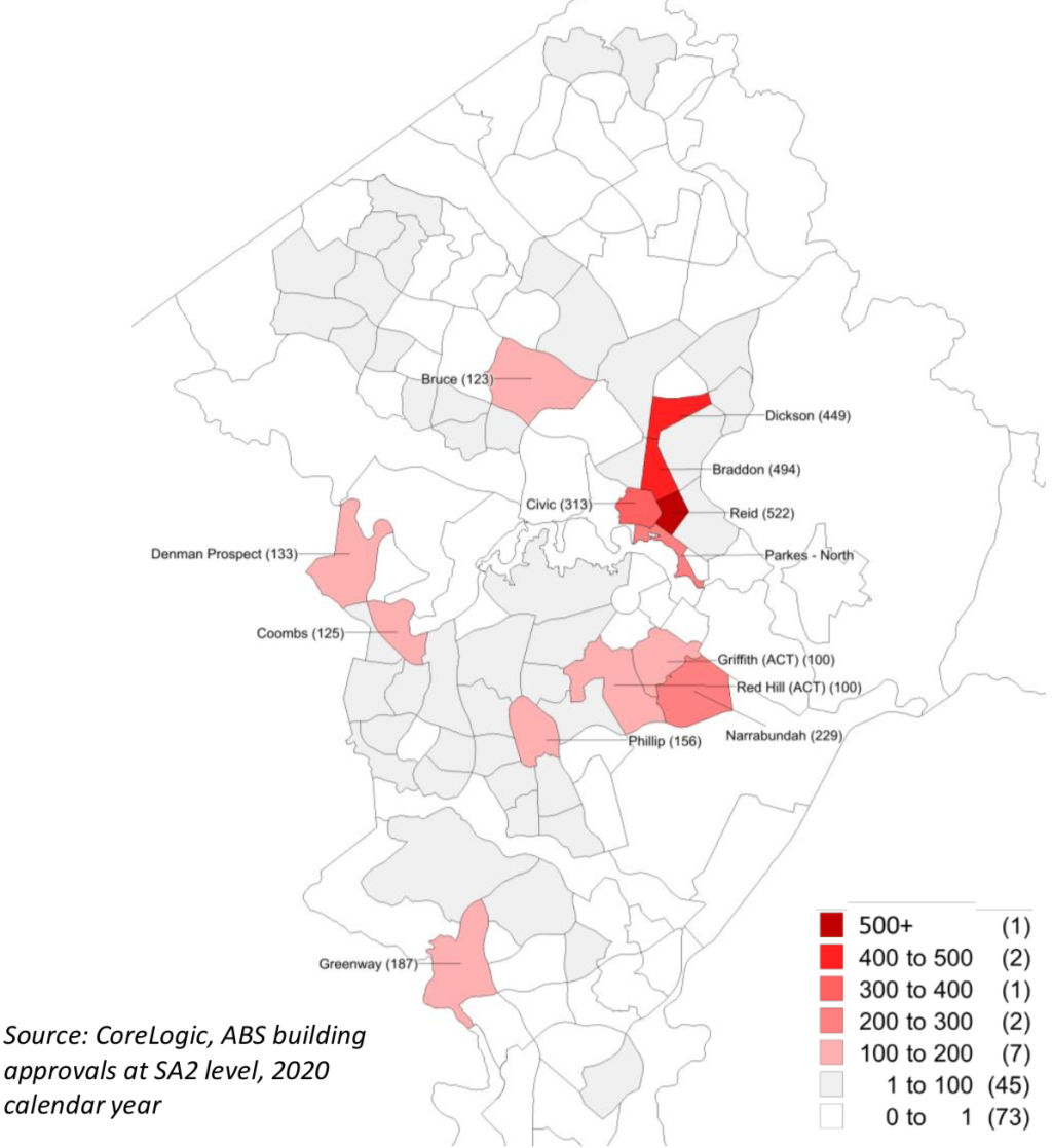 The Canberra suburbs with the most building approvals in 2020