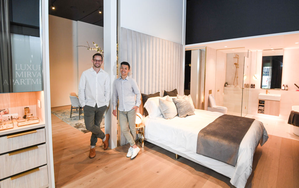 Apartment owners Joe Vuong and Darren Clark bought an off the plan three-bedroom apartment with the amount of space they desired and with balcony and garden views Photo: Peter Rae