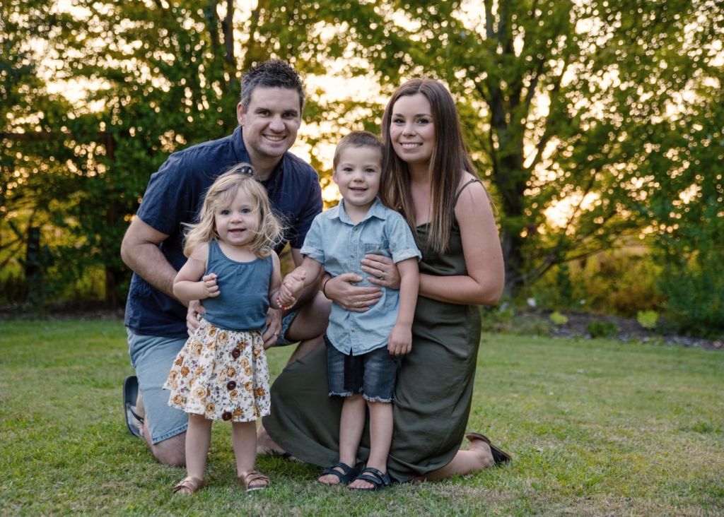 Rachel and James Briggs with children, Connor, 4, and Aria, 3. Photo: Laura Briggs Photography.
