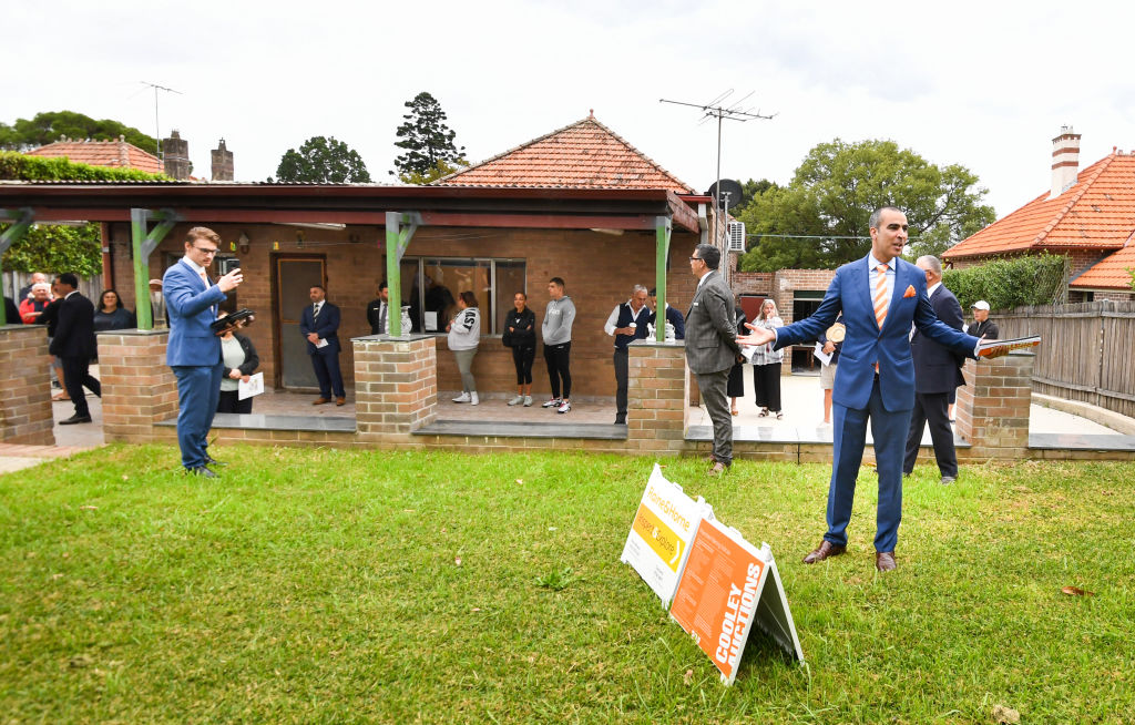 Domain Saturday Auction, Sydney. Story by Tawar Razaghi- Â Auction by Raine and Horne Concord of a 4 bedroom Federation home on a large block. Photo shows, Auctioneer Michael Garofolo from Cooley Auctions. Photo by Peter Rae. Saturday 17 April, 2021