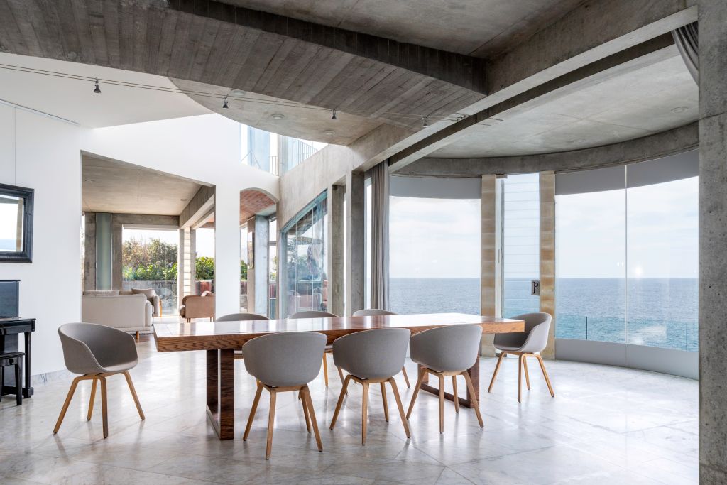 The clifftop concrete, glass and steel residence was completed in 1994.