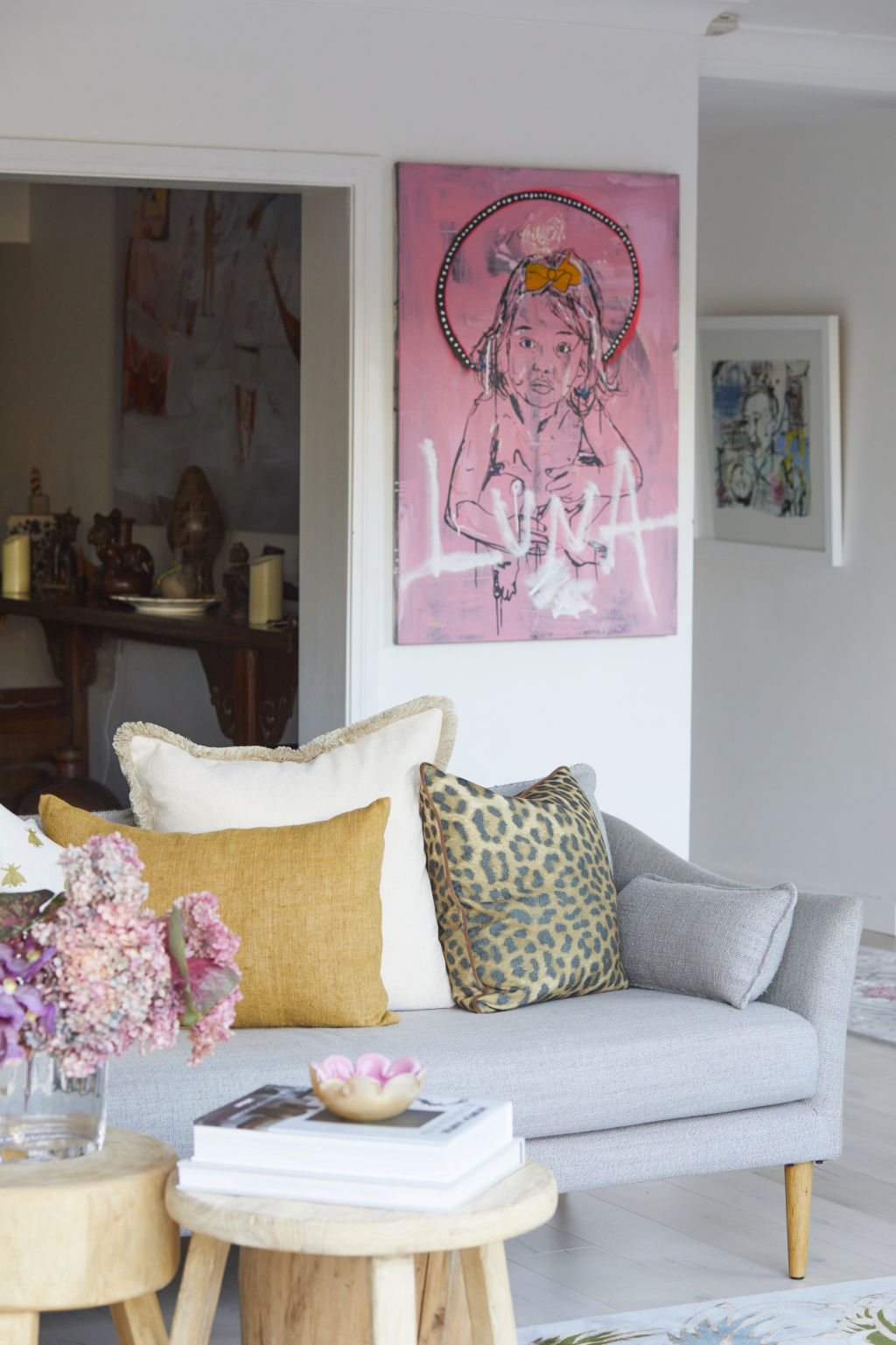 A portrait of daughter Luna hangs proudly in the living area. Photo: Nicky Ryan