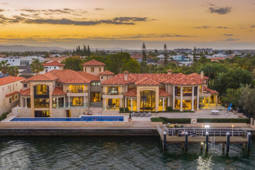 The sprawling waterfront mansion has seven bedrooms and 12 bathrooms.