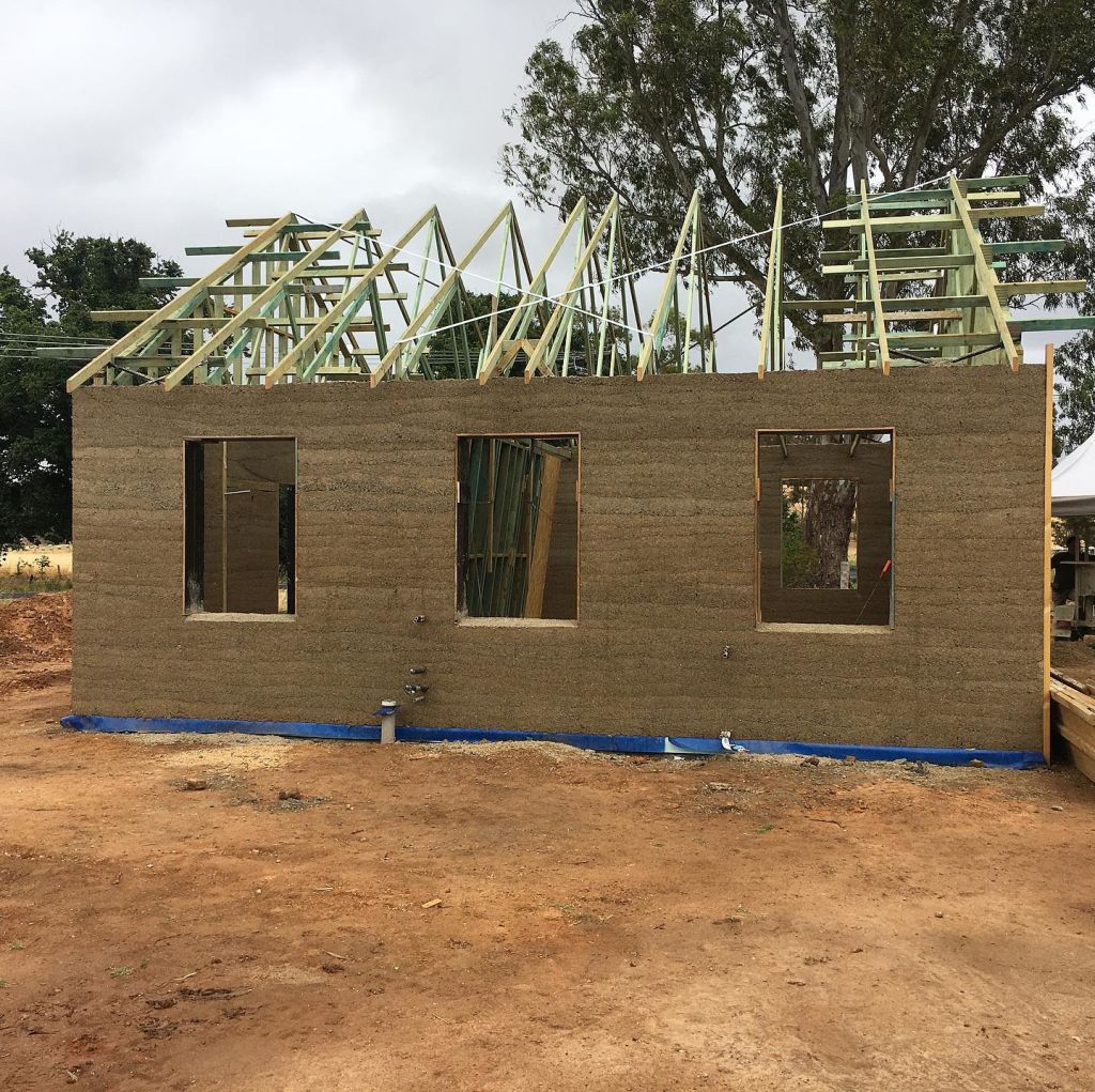 Housing construction in the works using hempcrete walls by The Hemp Building Company. Photo: Facebook: The Hemp Building Company