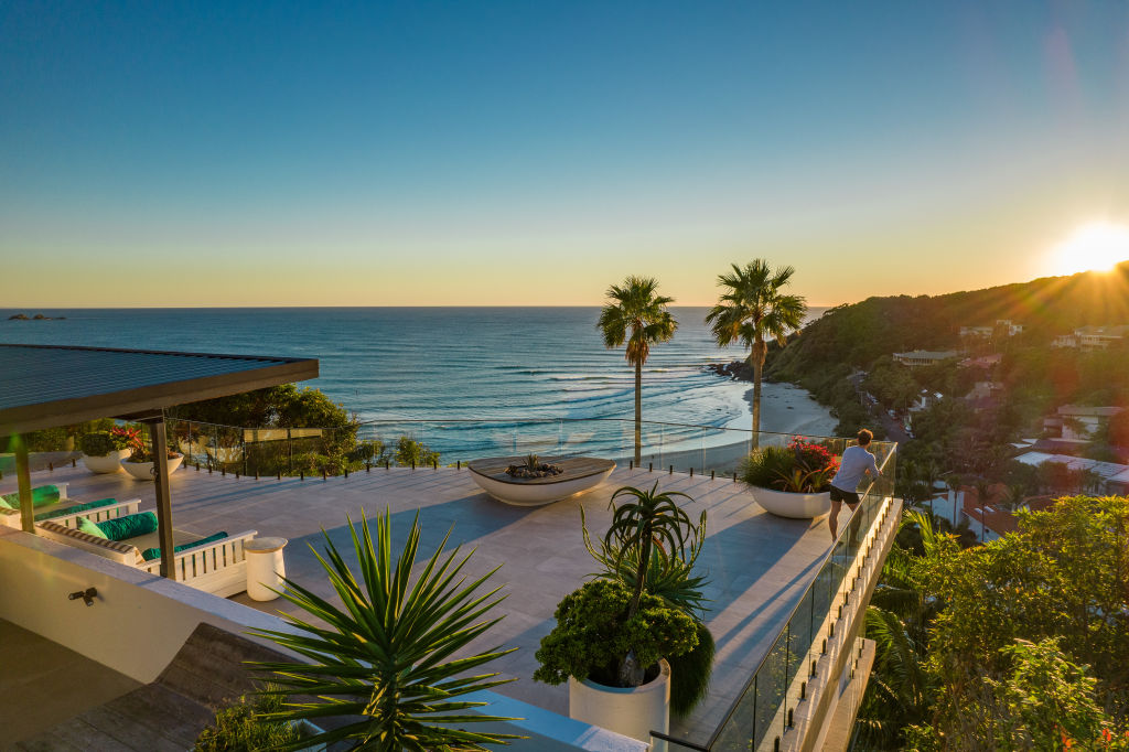 Architect Peter Maddison designed the Byron Bay house on the hillside overlooking Wategos Beach.