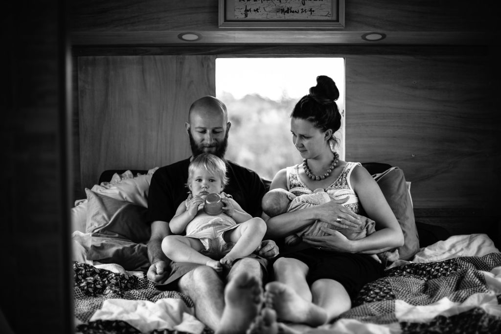 Emma and Nick Hill, with two of their children, Hudson and Zac. Photo: Lauren McKinnon