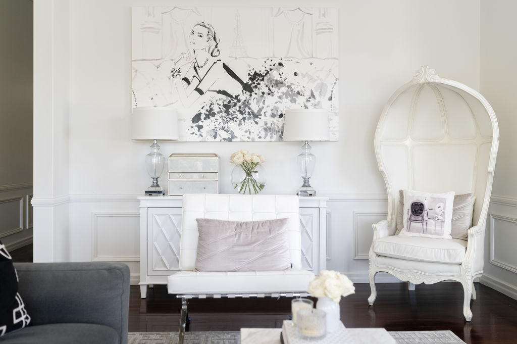 A large black and white print of Grace Kelly takes pride of place in the lounge room. Photo: Marc Pricop