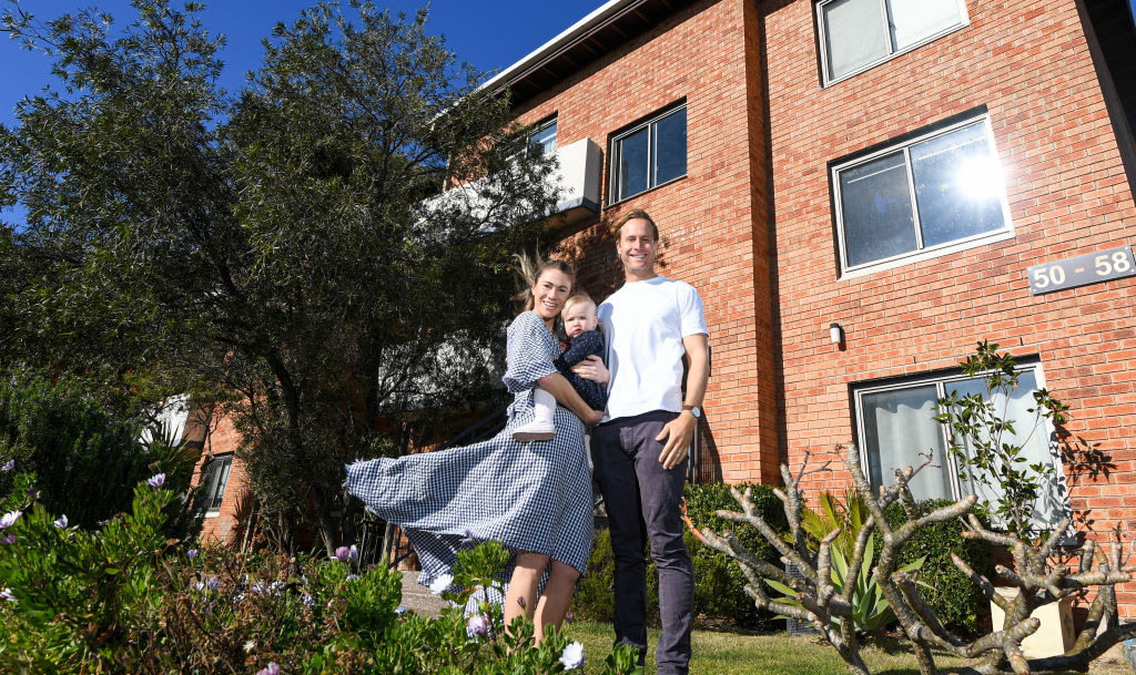 Lucy and James Dale, with daughter Charlotte, saw the price to their Queenscliff apartment jump about 50 per cent in just over two years. Photo: Peter Rae