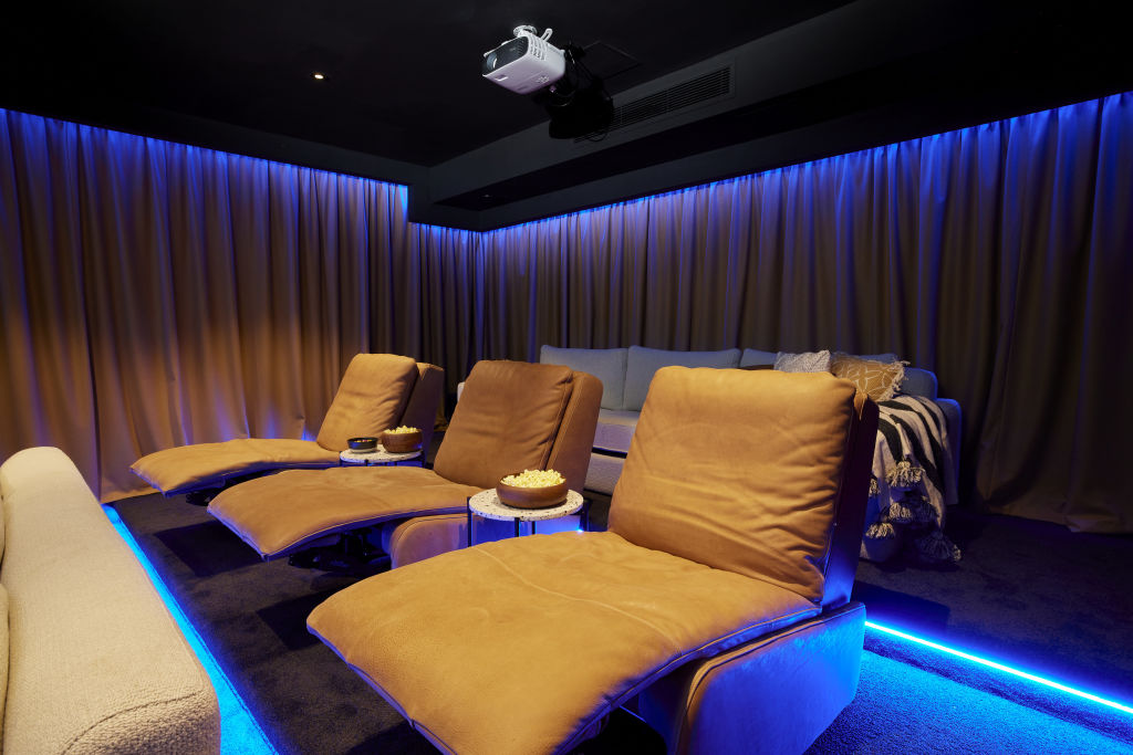 Darren likes the use of residential furniture and the side tables in Tanya and Vito's home cinema. Photo: Channel Nine