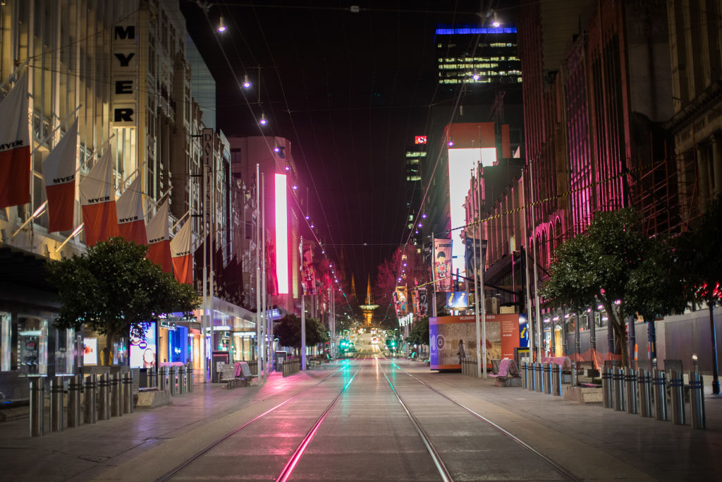 The empty streets of Melbourne during lockdown number 6. Photo: Jason South