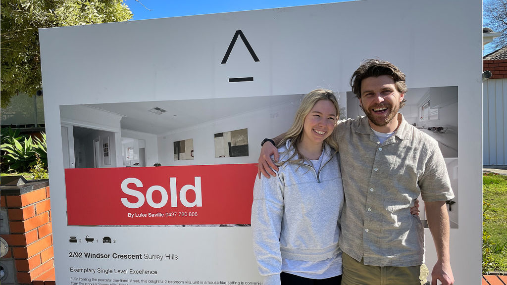 First-home buyers Lizzie Wagner and Mitch op’t Hoog have just moved into a two-bedroom unit in Surrey Hills. Photo: Supplied