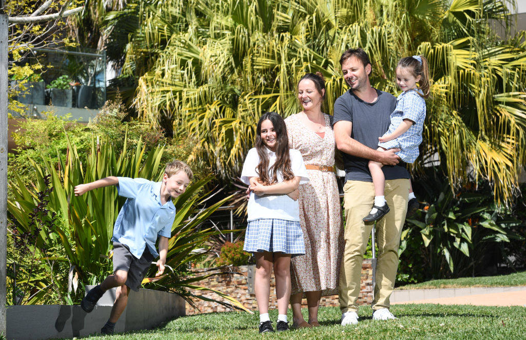 School zones were a key consideration for Olivia and James Roberts, pictured with children Henry, Isobel, and Ava, when searching for their new home.  Photo: Peter Rae