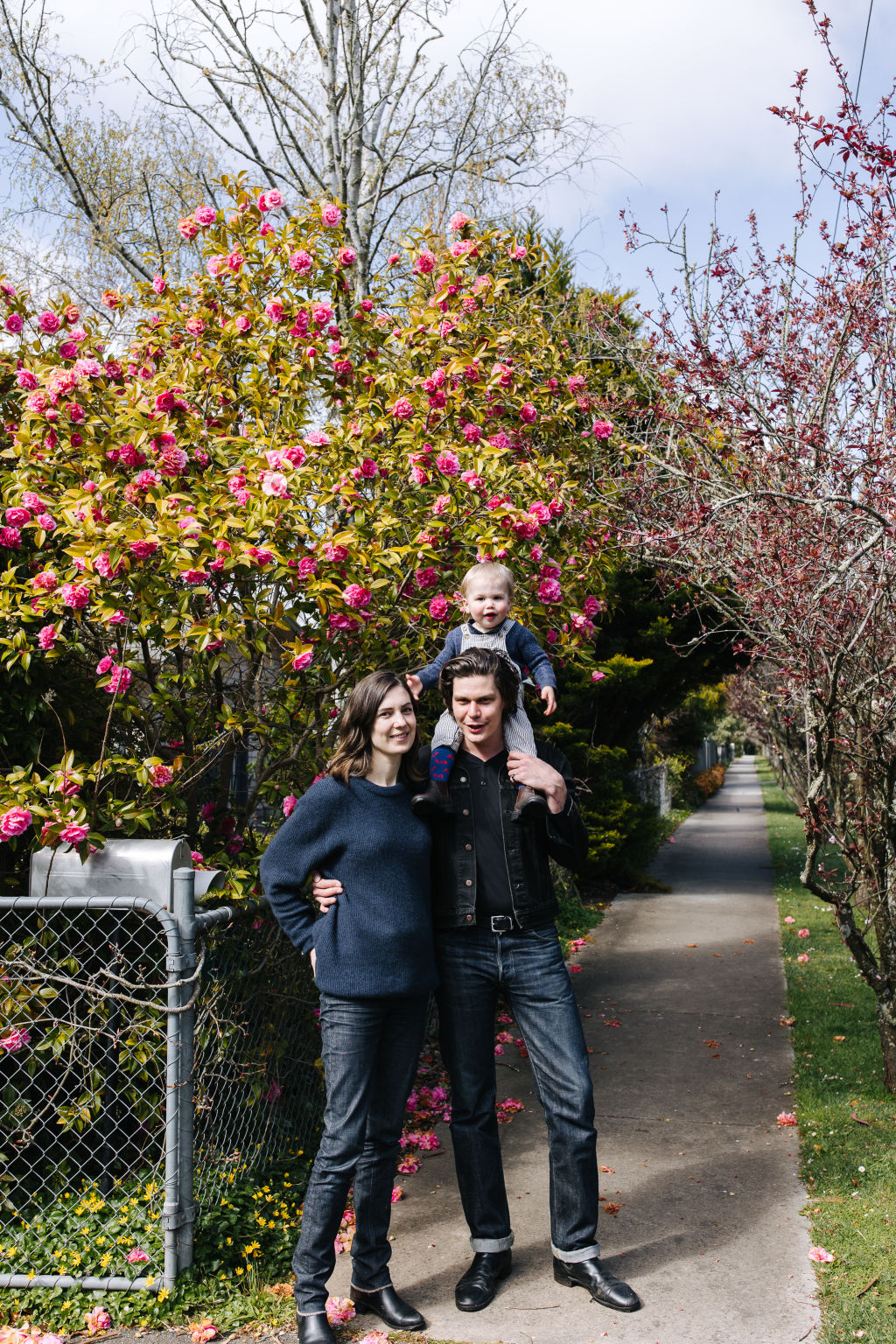 Stefanie Richards and Andrew Woodhead with their son in Woodend. Photo: Ali Bant