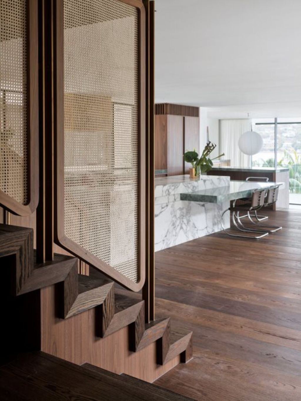 Check the edge detailing on the staircase: rattan. Photo: Anson Smart