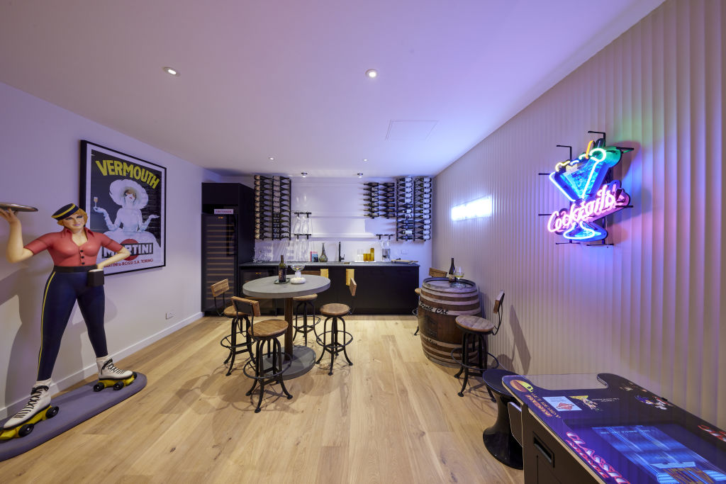 Tanya and Vito's wine cellar and games room. Photo: Channel Nine