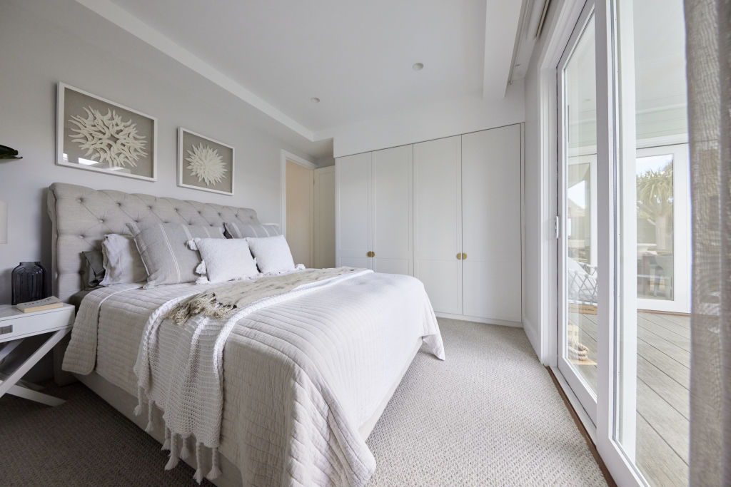 In their fourth bedroom, Mitch and Mark opted for neutral tones. Photo: Channel Nine